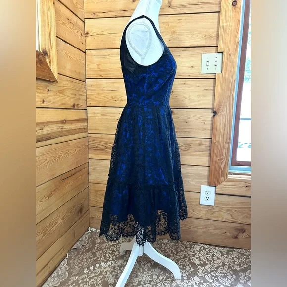 Moulinette Soeurs A-Line Dress Lace Silk Blue Black Fit & Flare Twirl‎ Prom HoCo - Picture 4 of 10